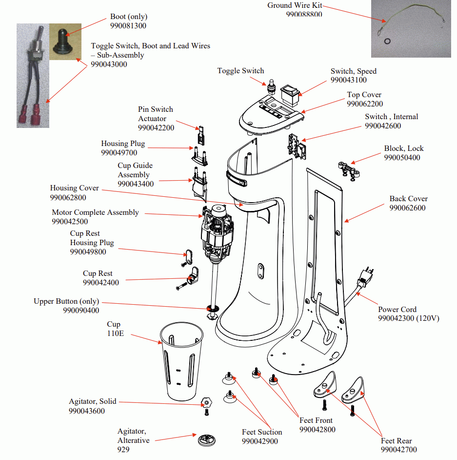 Diagram Diagram and Parts List for HMD200-B  Hamilton Beach Drink Mixer